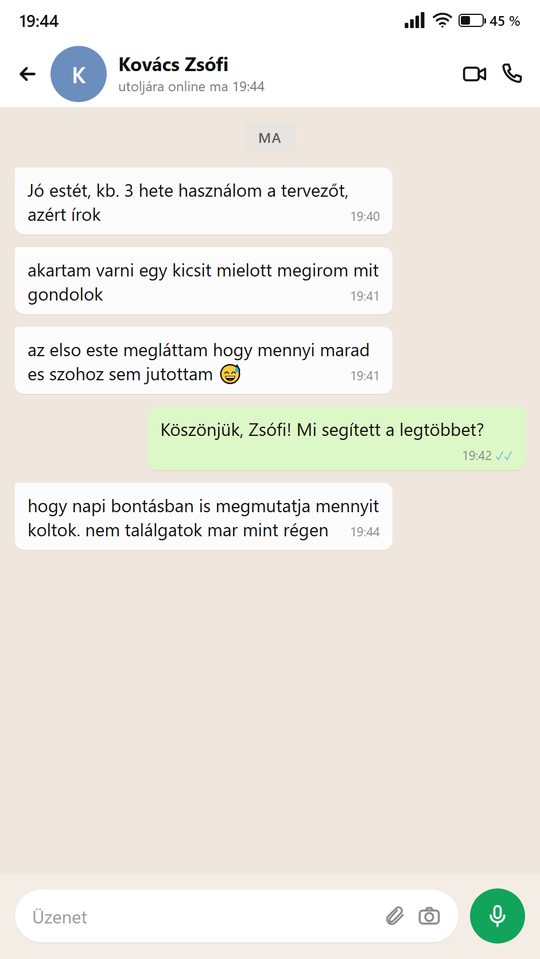 Üzenet egy embertől, aki használja a tervezőt