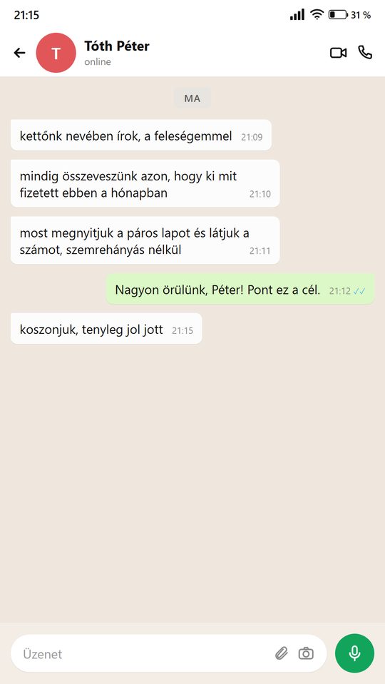 Üzenet egy embertől, aki használja a tervezőt