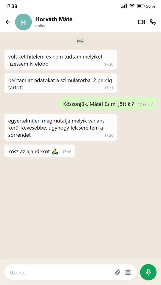 Üzenet egy embertől, aki használja a tervezőt
