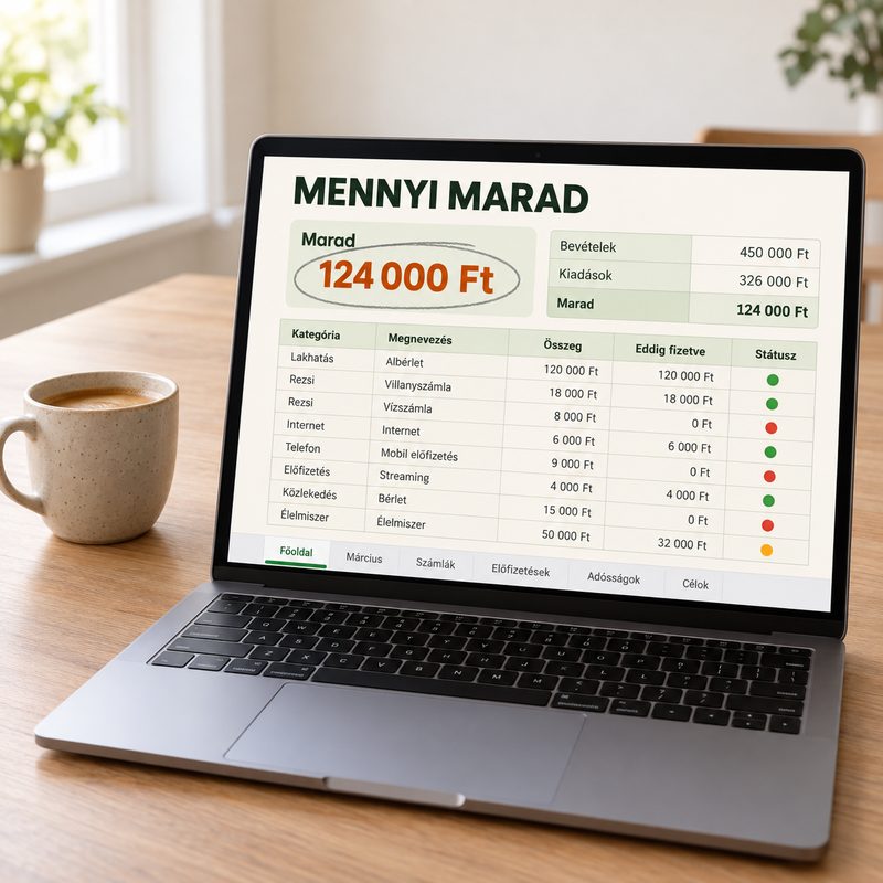 A Mennyi Marad tervező megnyitva egy laptopon