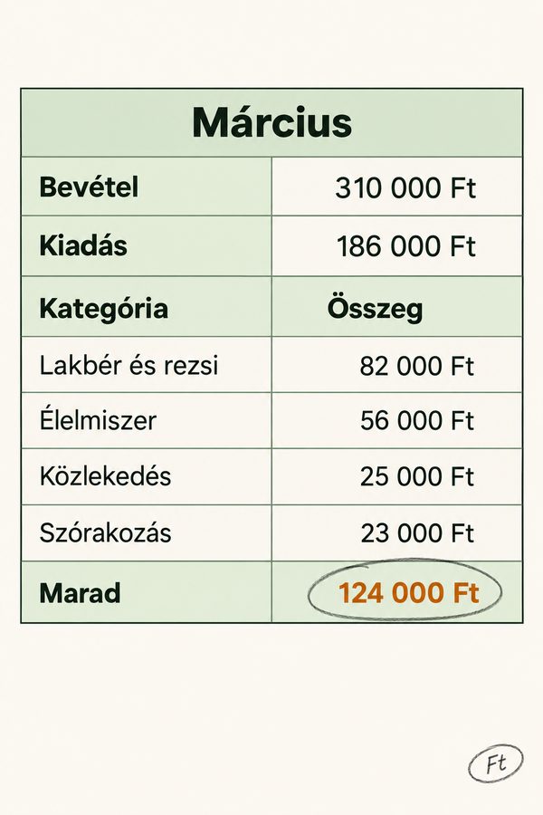 A tervező egy hónapja kitöltött példával