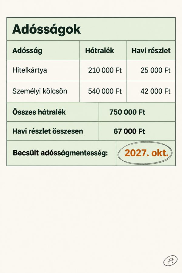 Adósságok oldala a becsült szabadulási dátummal